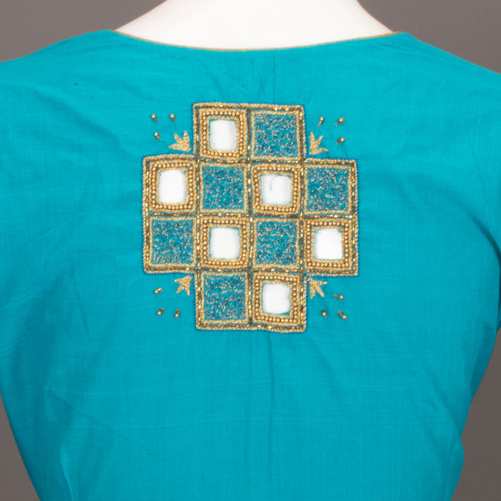  Capri Blue Aari Embroidered Mangalgiri Cotton Blouse 10073406