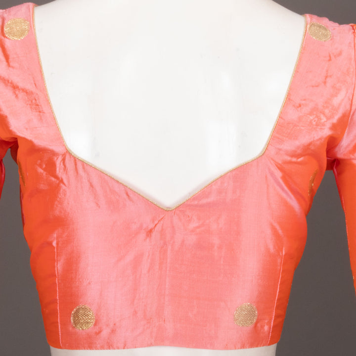 Peach Orange Banarasi Katan Silk Blouse 10073417