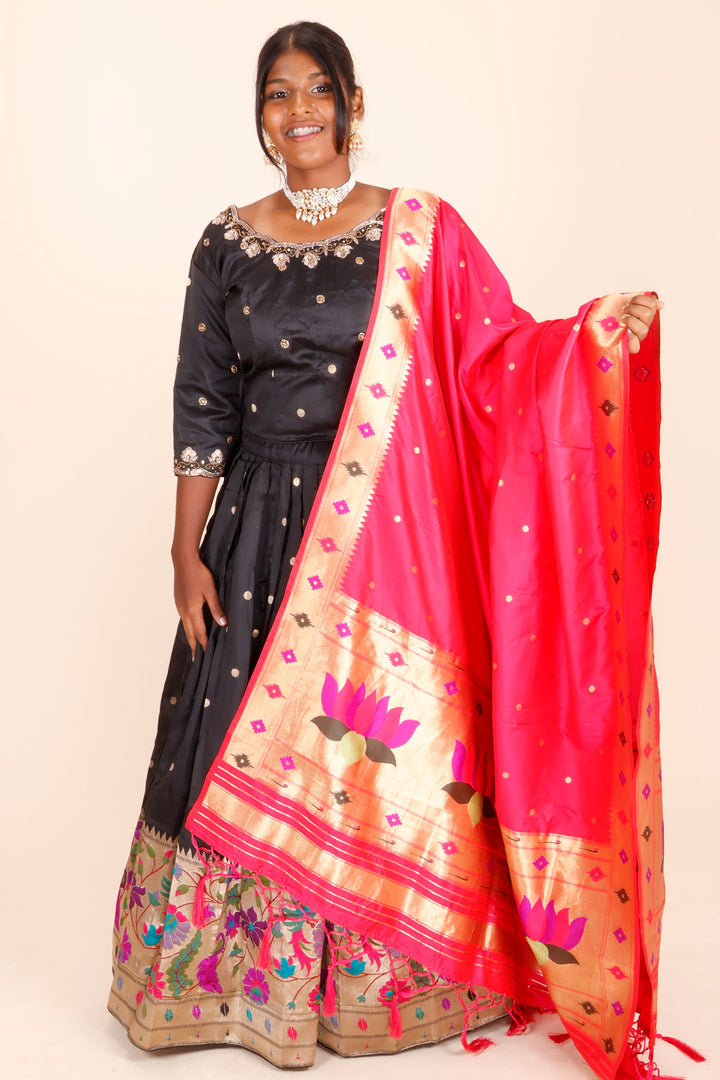 Black Handcrafted Paithani Lehenga-Avishya