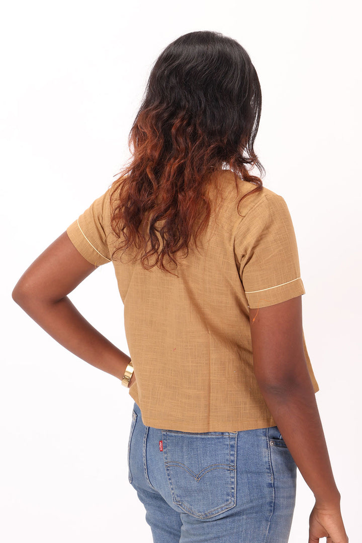 Brown Handcrafted Slub Cotton Crop Top 10073245