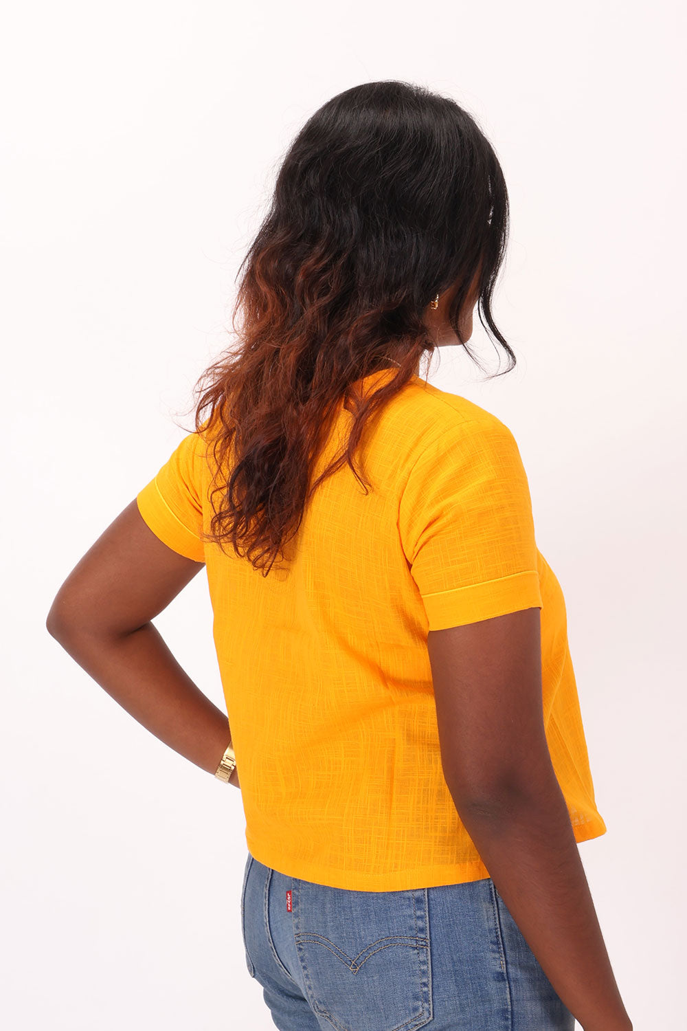 Yellow Handcrafted Slub Cotton Crop Top 10073247