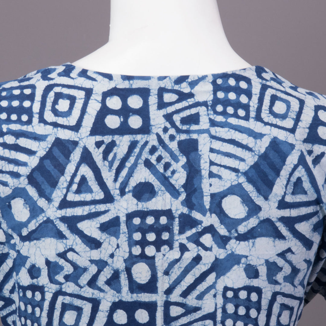 Indigo Hand Block Printed Cotton Blouse 10073294