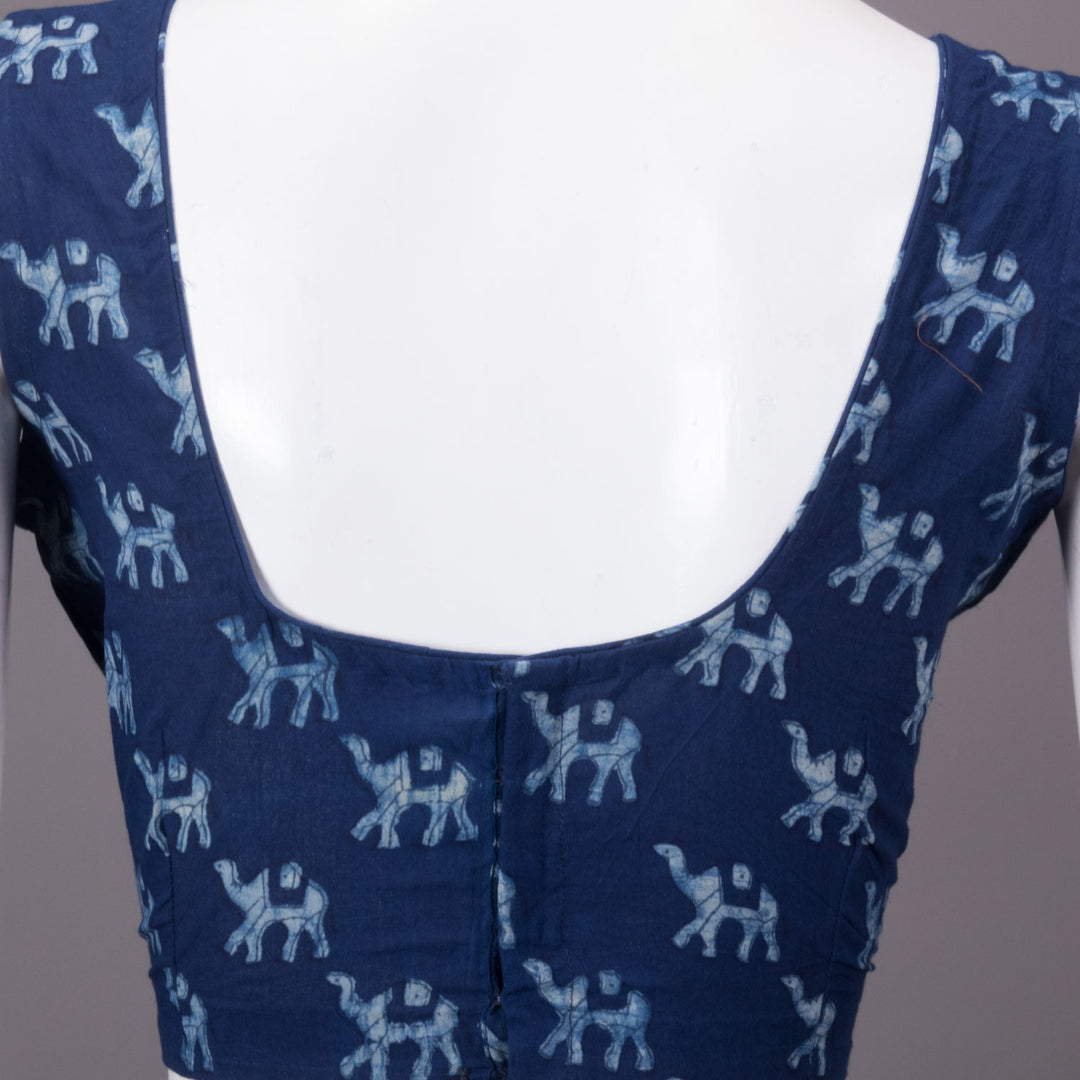 Indigo Hand Block Printed Cotton Blouse 10073298