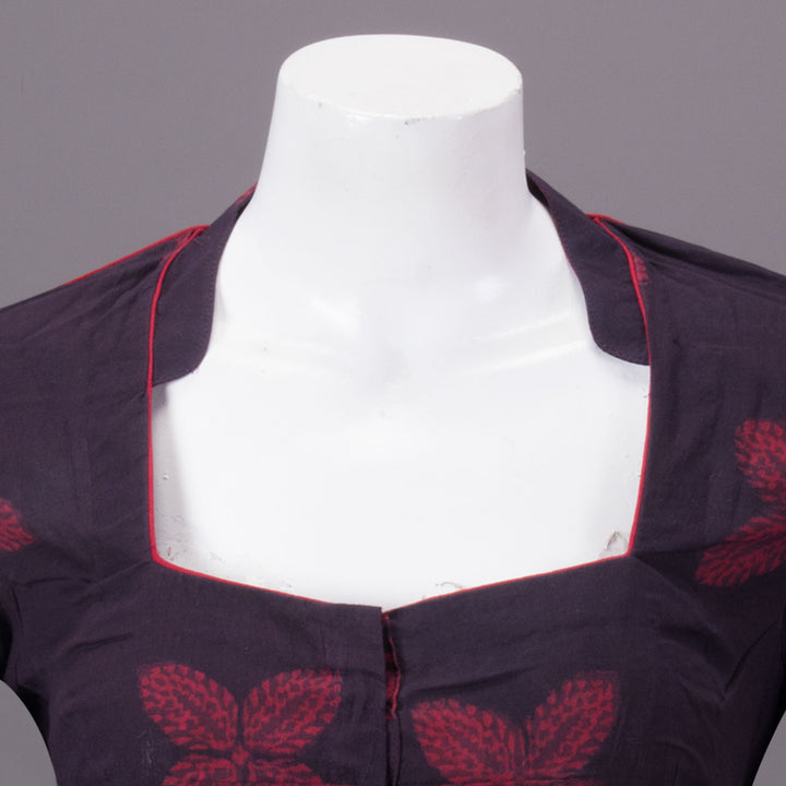 Maroon Hand Block Printed Cotton Blouse 10073300