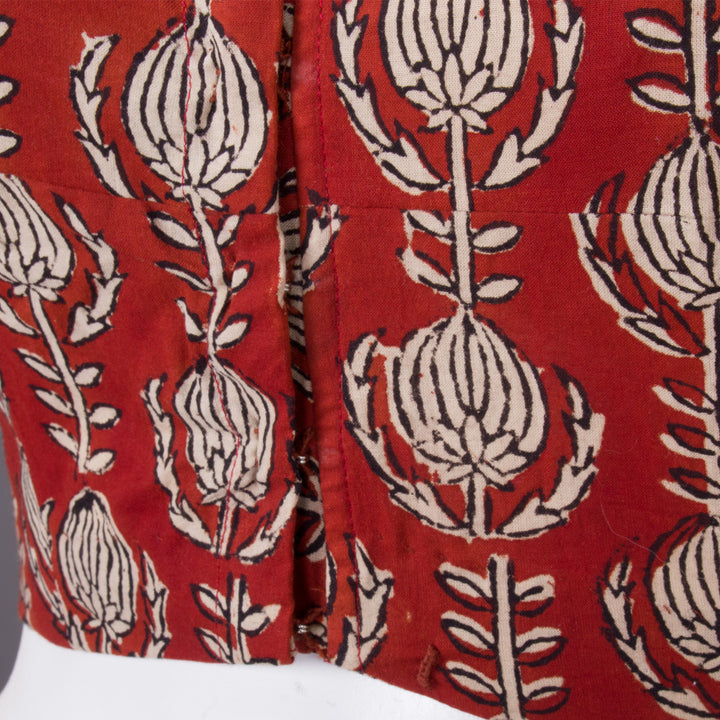 Red Hand Block Printed Cotton Blouse 10073301