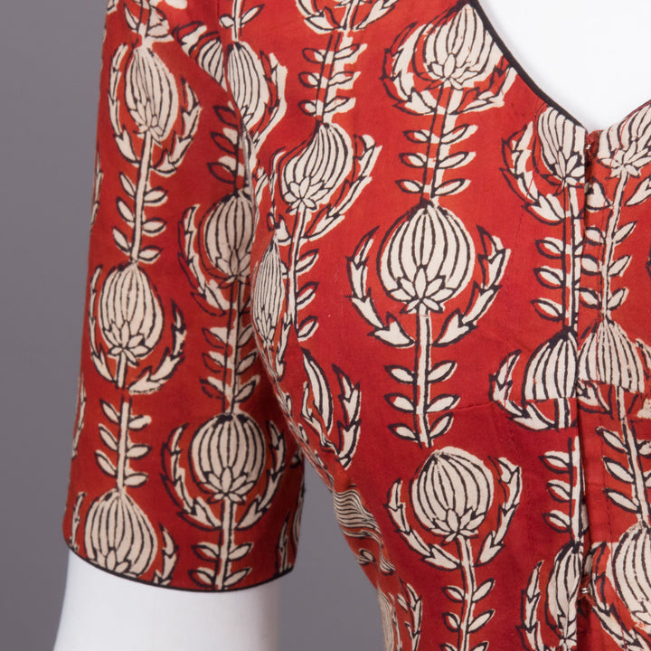 Red Hand Block Printed Cotton Blouse 10073302