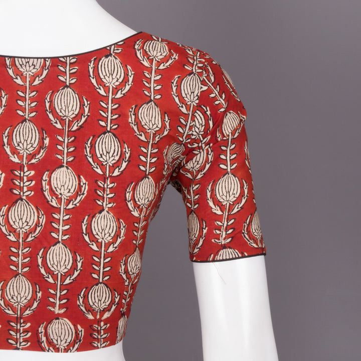 Red Hand Block Printed Cotton Blouse 10073304