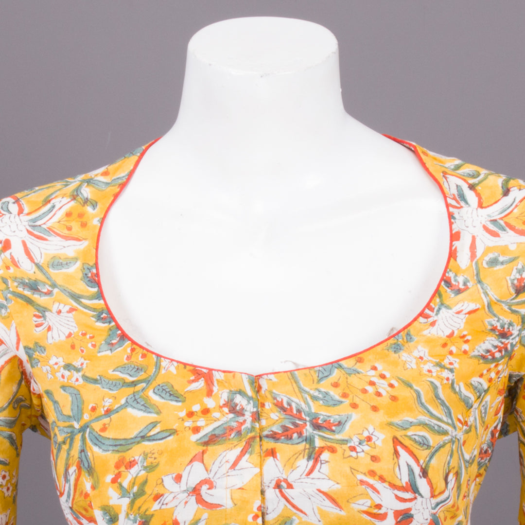 Yellow Hand Block Printed Cotton Blouse 10073309