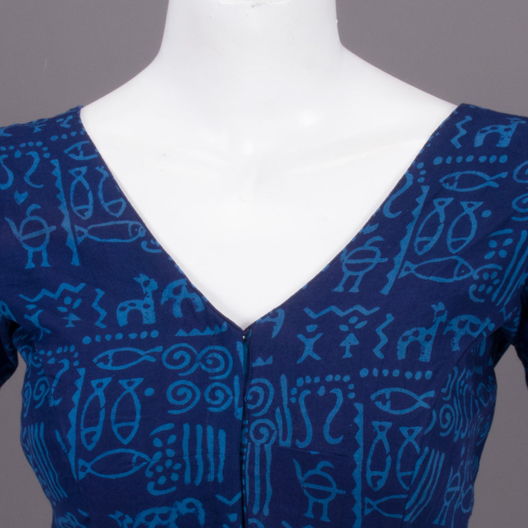 Blue Hand Block Printed Cotton Blouse 10073312