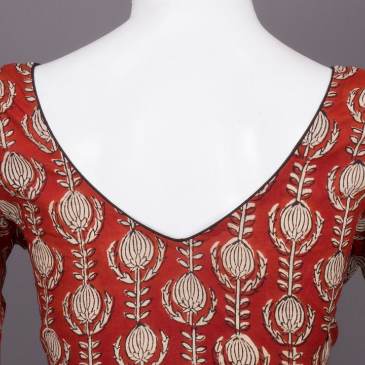 Red Hand Block Printed Cotton Blouse 10073314