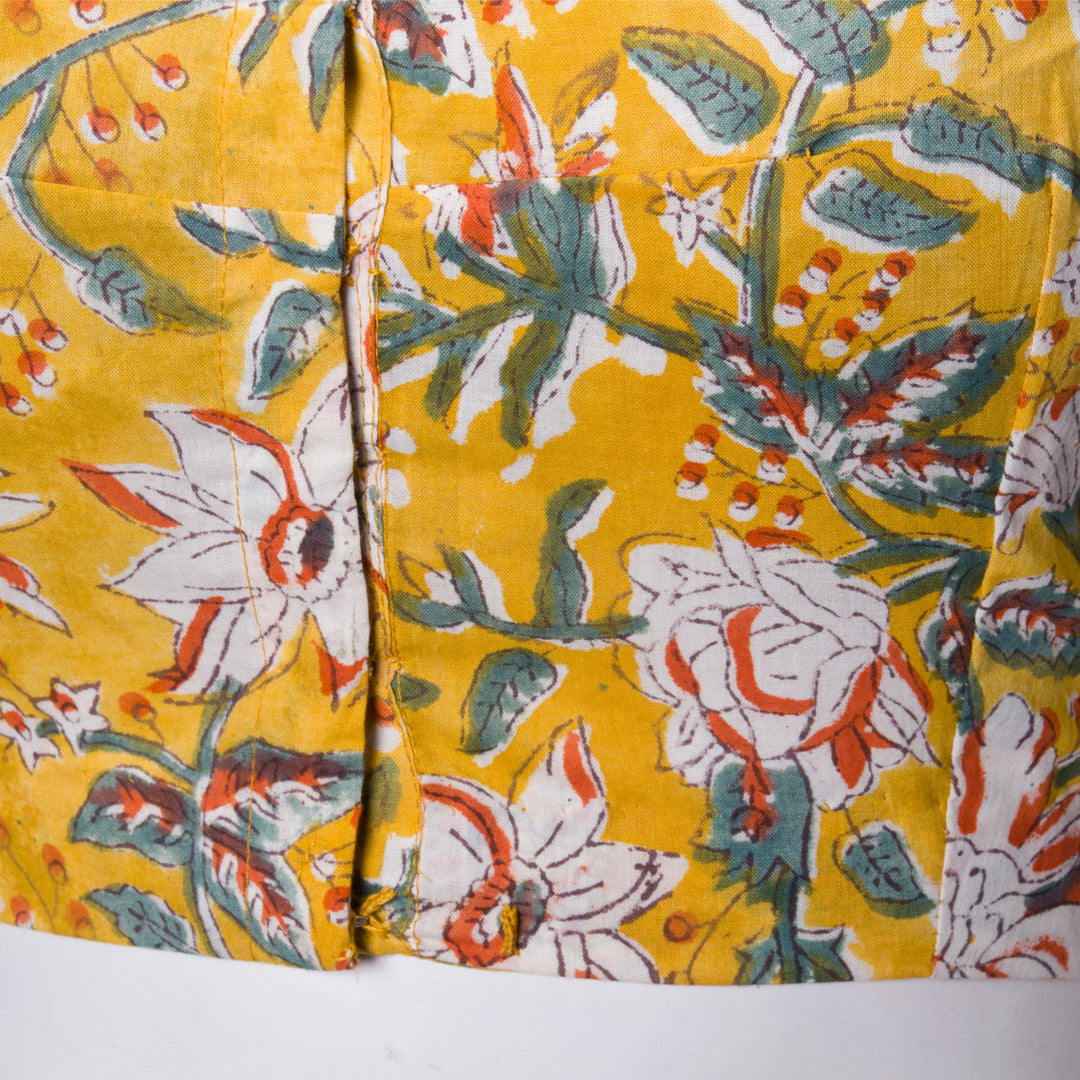 Yellow Hand Block Printed Cotton Blouse 10073323