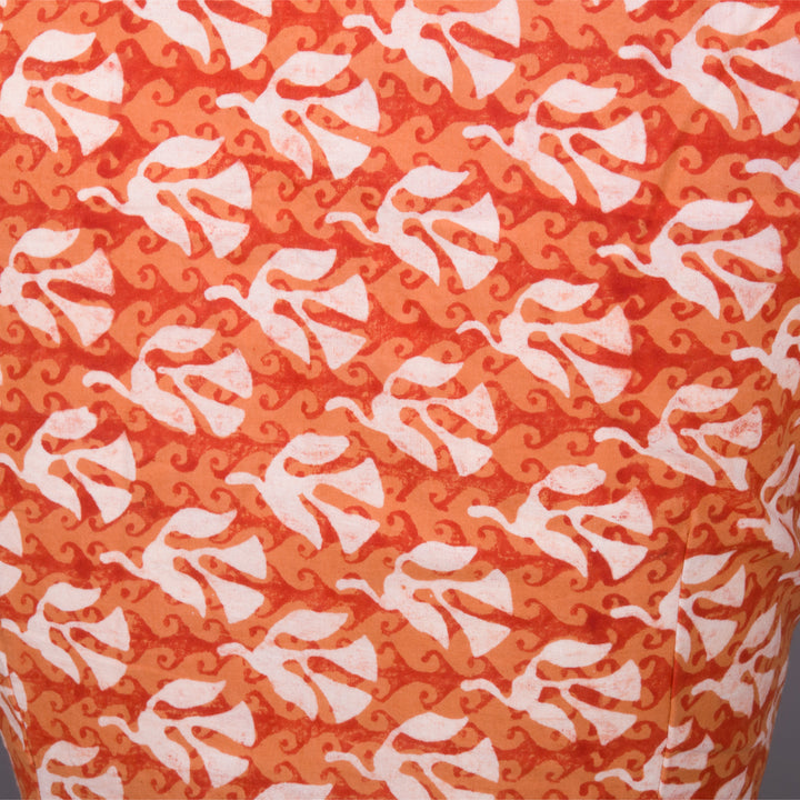 Orange Hand Block Printed Cotton Blouse 10073325