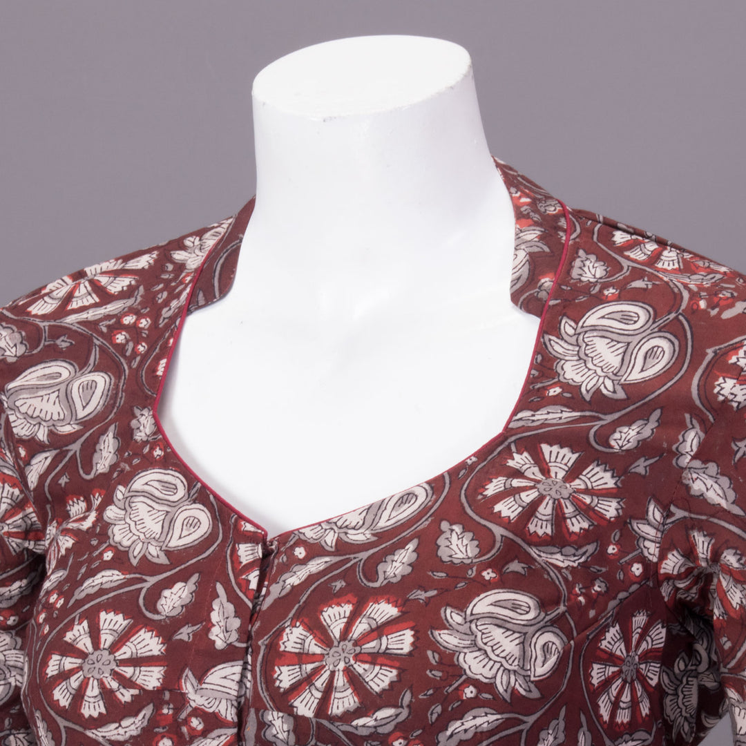 Maroon Jahota Printed Cotton Blouse 10073345