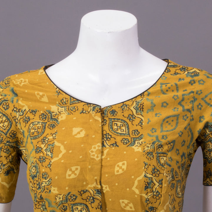 Yellow Ajrakh Printed Cotton Blouse 10073369