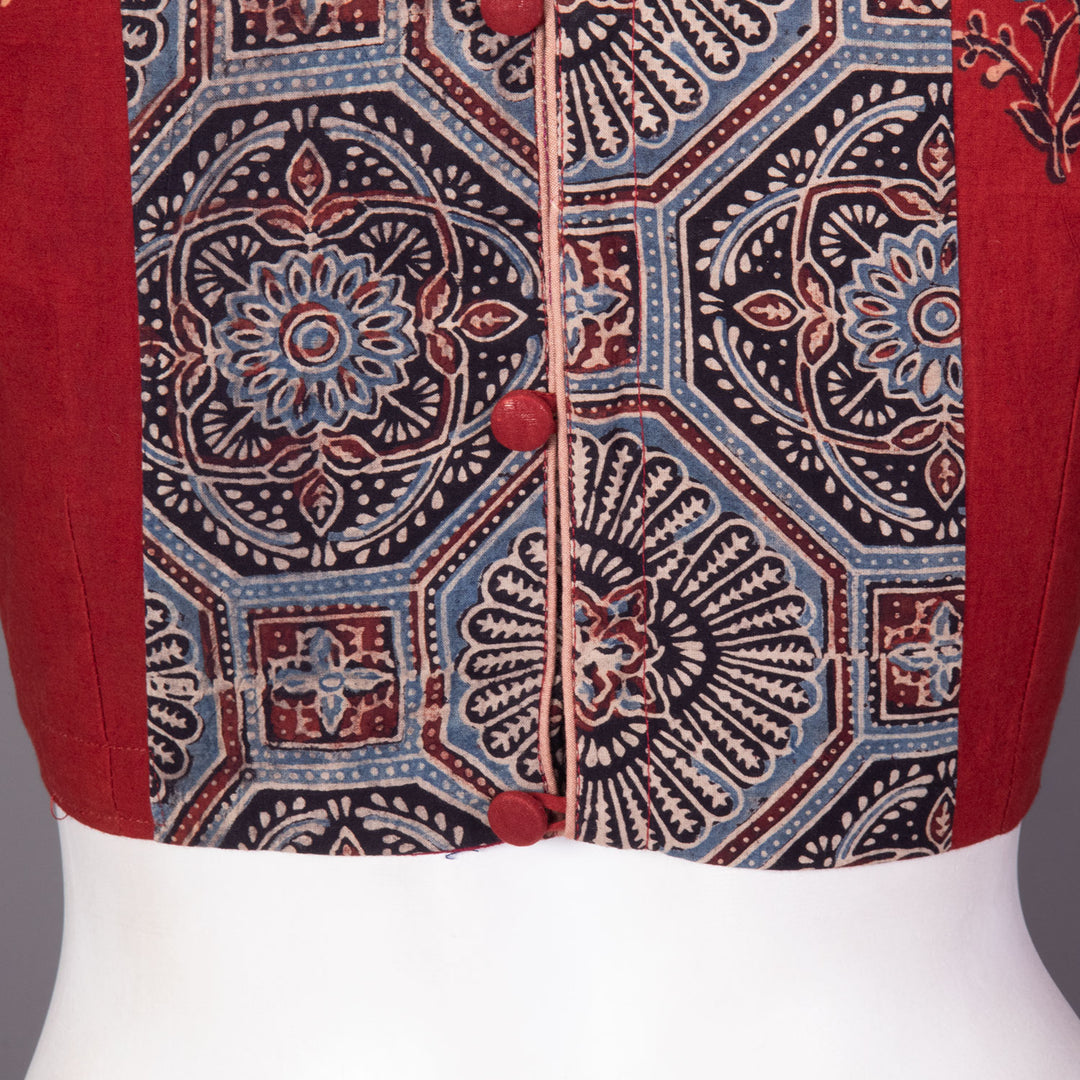 Red Ajrakh Printed Cotton Blouse 10073377