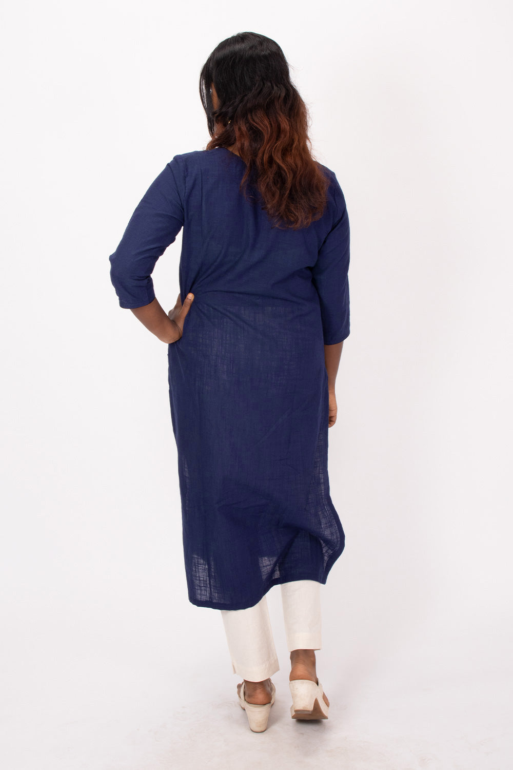 Blue Handcrafted Slub Cotton Kurta 10073153