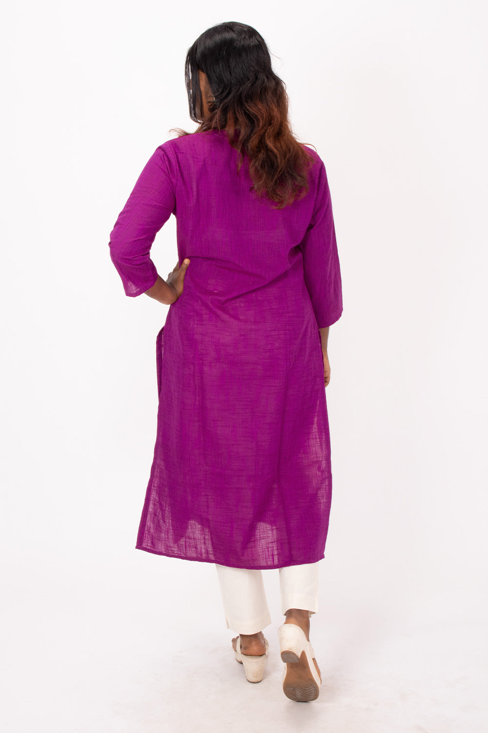 Purple Handcrafted Slub Cotton Kurta 10073155