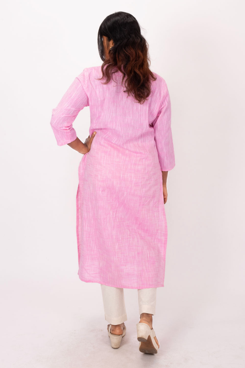 Pink Handcrafted Slub Cotton Kurta 10073156