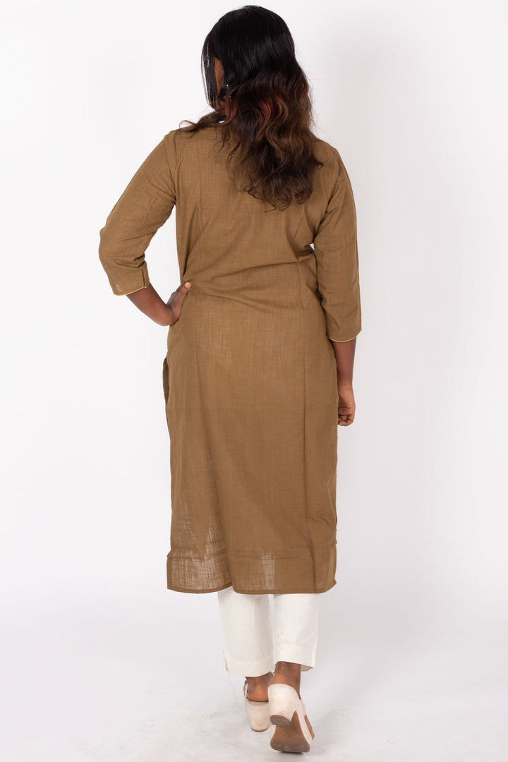 Brown Handcrafted Slub Cotton Kurta 10073251