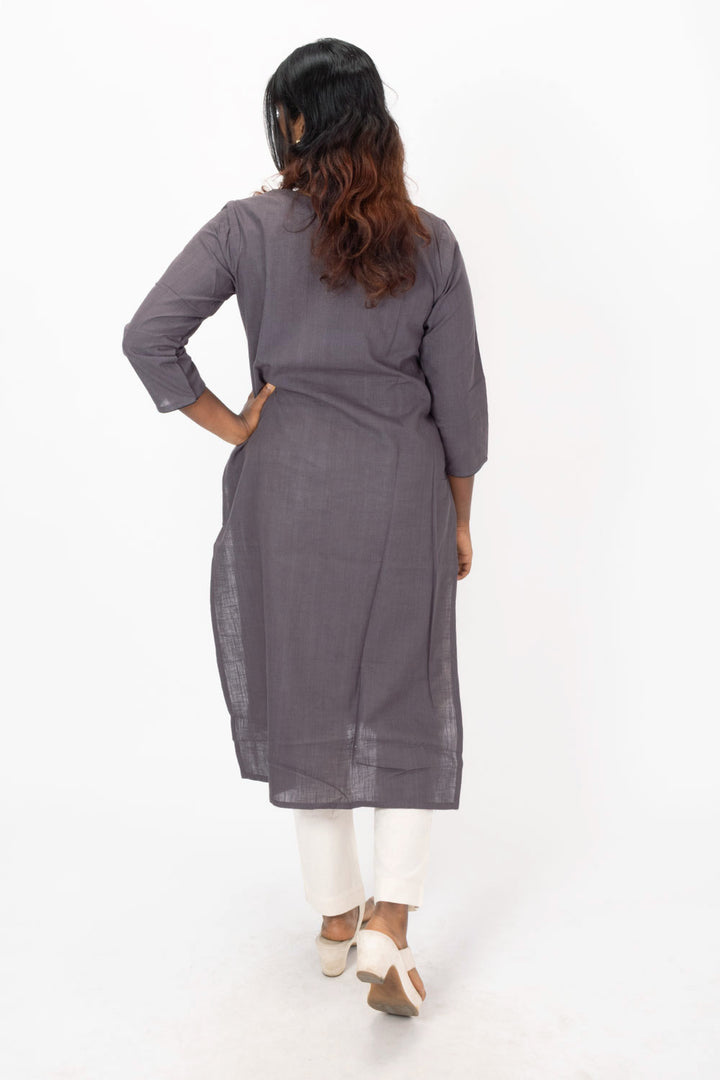 Grey Handcrafted Slub Cotton Kurta 10073253