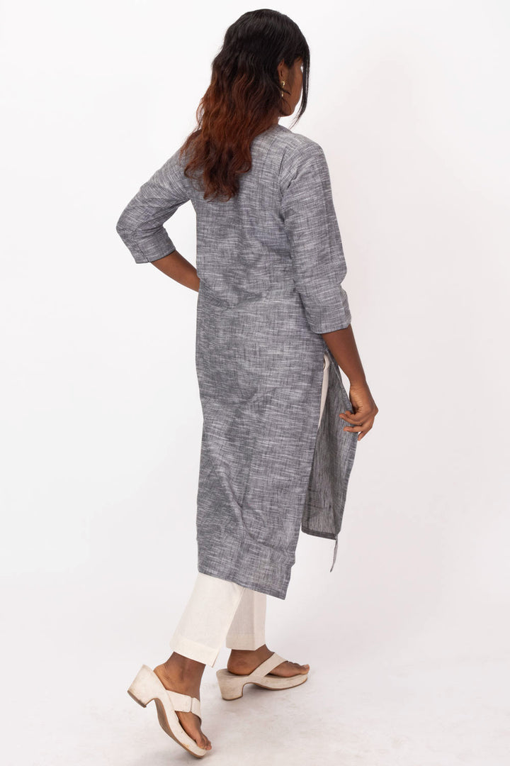 Grey Handcrafted Slub Cotton Kurta 10073254