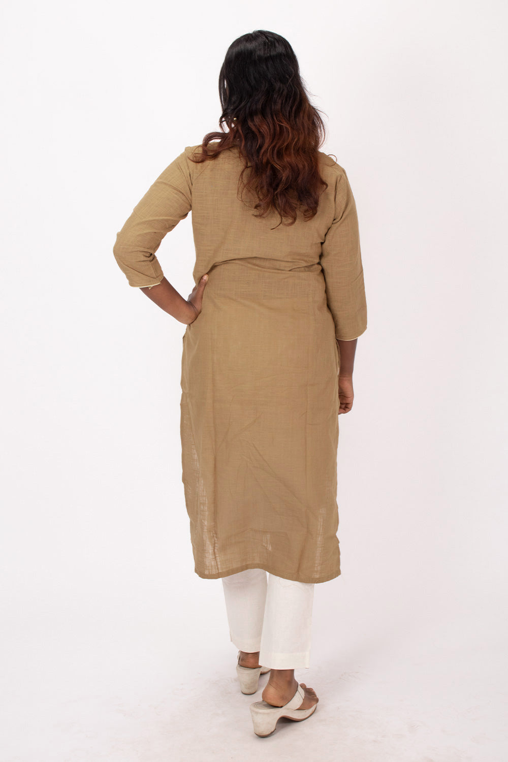 Brown Handcrafted Slub Cotton Kurta 10073255