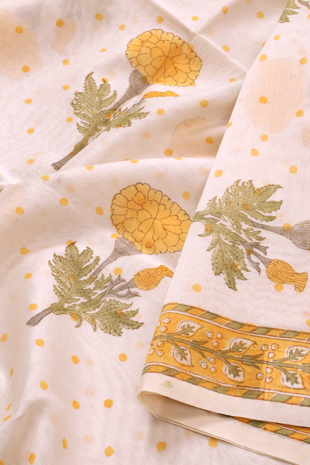 Yellow Handblock Printed 3 Piece Silk Cotton Salwar Suit Material 10072919