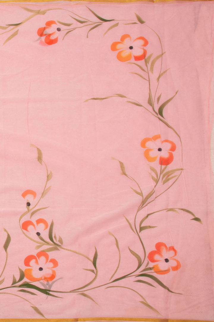 Peach Hand Painted Chiffon Saree 10073504