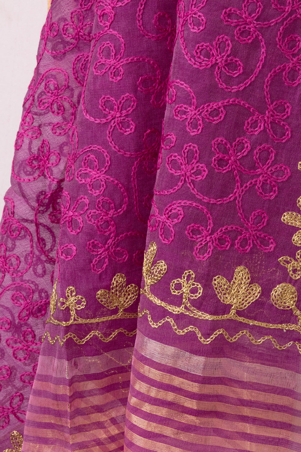 Violet Embroidery Silk Cotton Dupatta 10072152