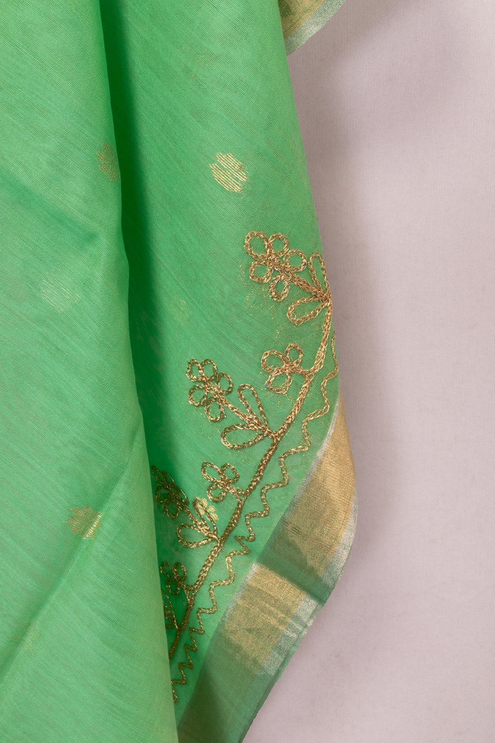 Green Embroidery Silk Cotton Dupatta 10072155