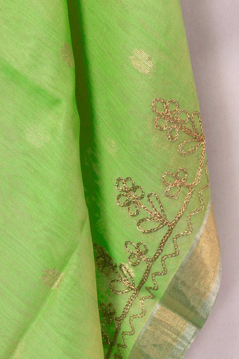 Green Embroidery Silk Cotton Dupatta 10072154