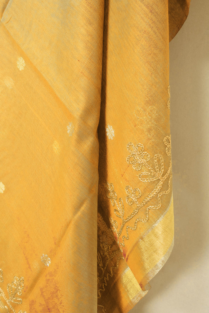 Orange Embroidery Silk Cotton Dupatta 10072150