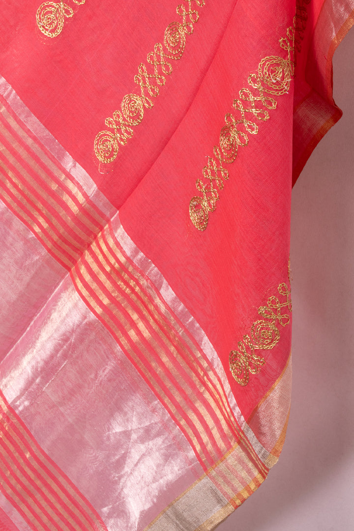 Pink Embroidery Silk Cotton Dupatta 10072156