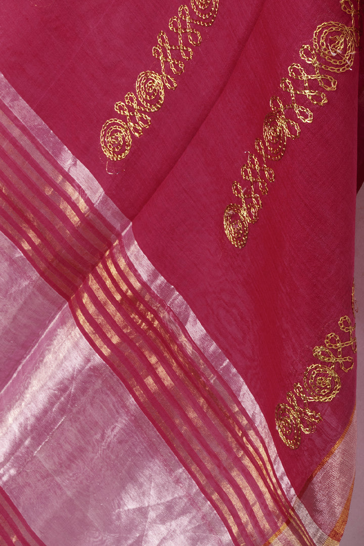 Maroon Embroidery Silk Cotton Dupatta 10072151