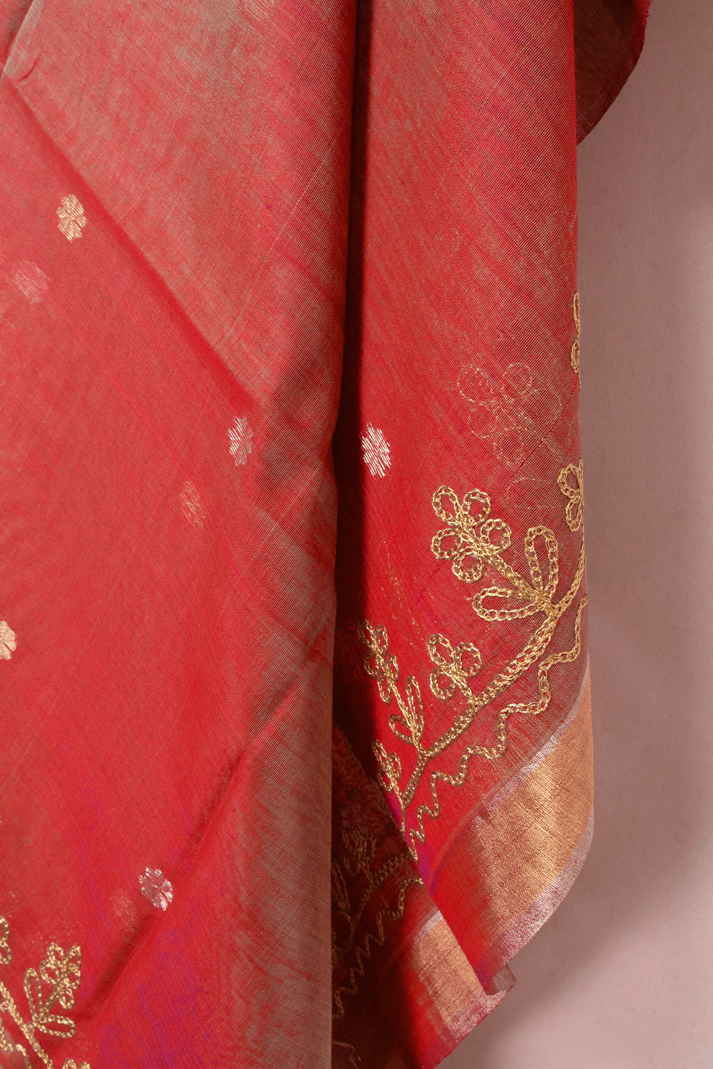 Red Embroidery Silk Cotton Dupatta 10072153