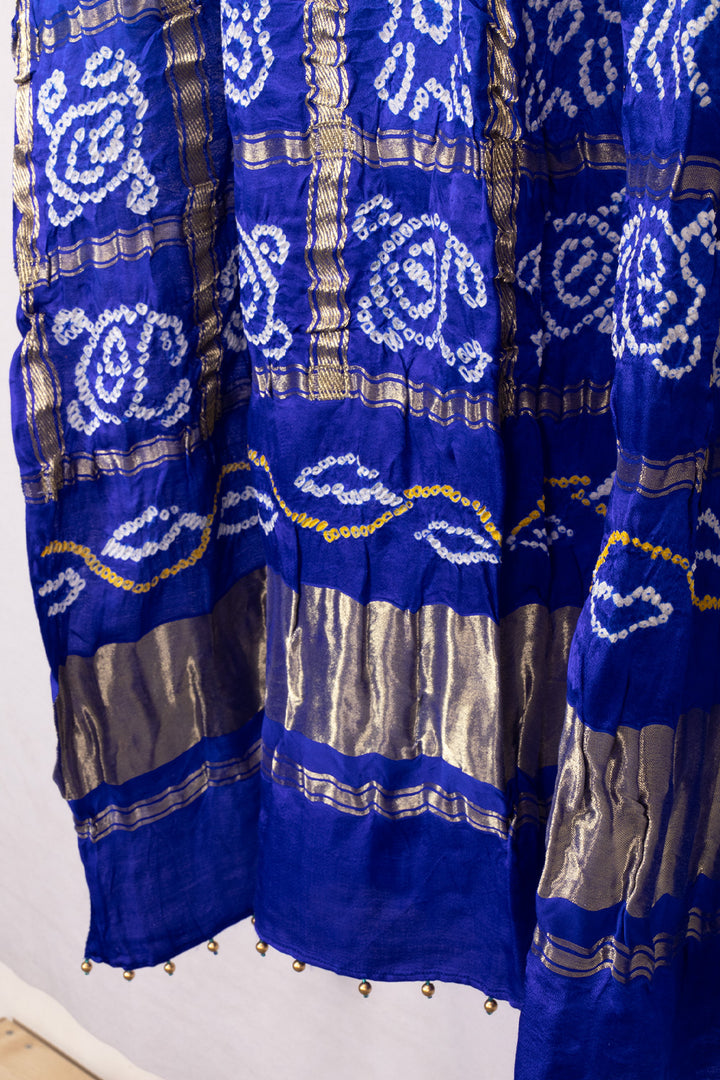 Blue Bandhani Gajji Silk with Lagdi patta Dupatta 10073112