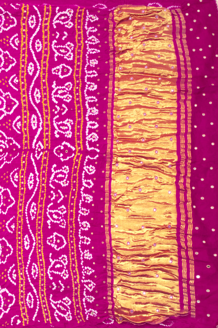 Pink Bandhani Gajji Silk Saree with Mirror and Sequins Embroidery 10073123