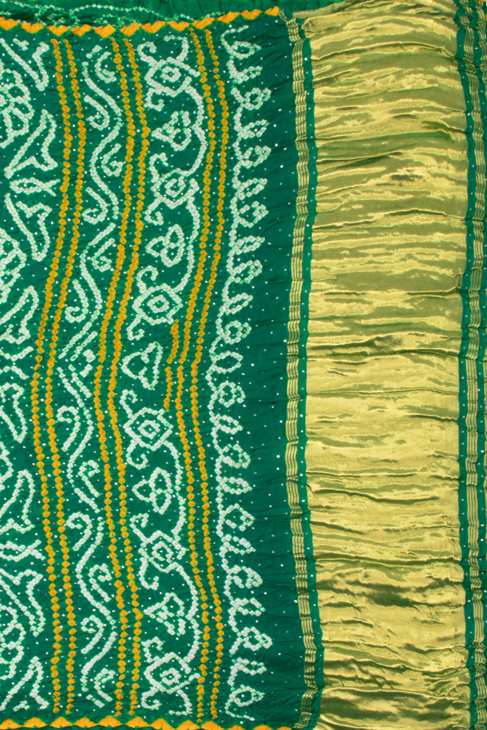 Green Bandhani Gajji Silk Saree with Mukaish Embroidery 10073124