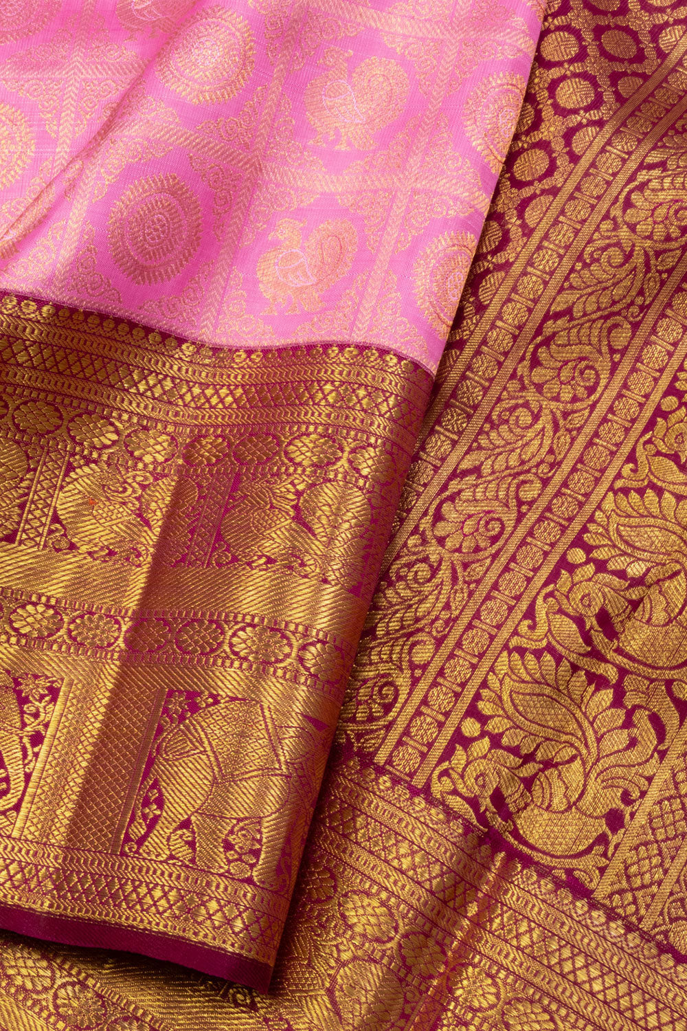 Pink Bridal Kanjivaram Korvai Silk Saree