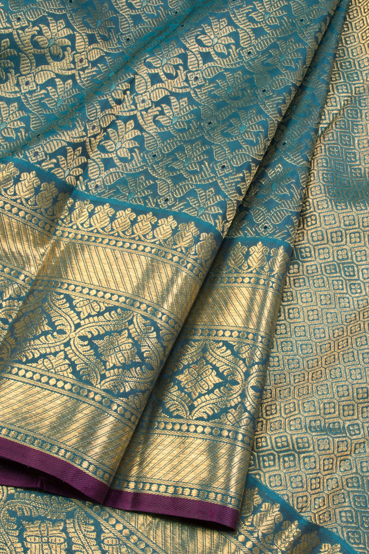 Steel Blue Bridal Kanjivaram Silk Saree 10070595