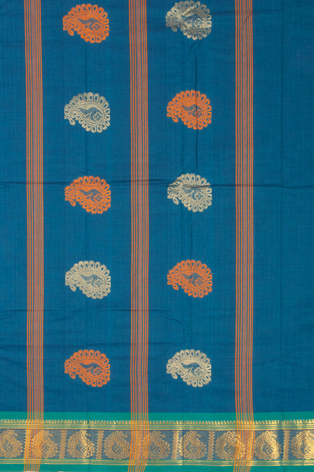 Blue Handloom Chettinad Cotton Saree Without Blouse 10072574