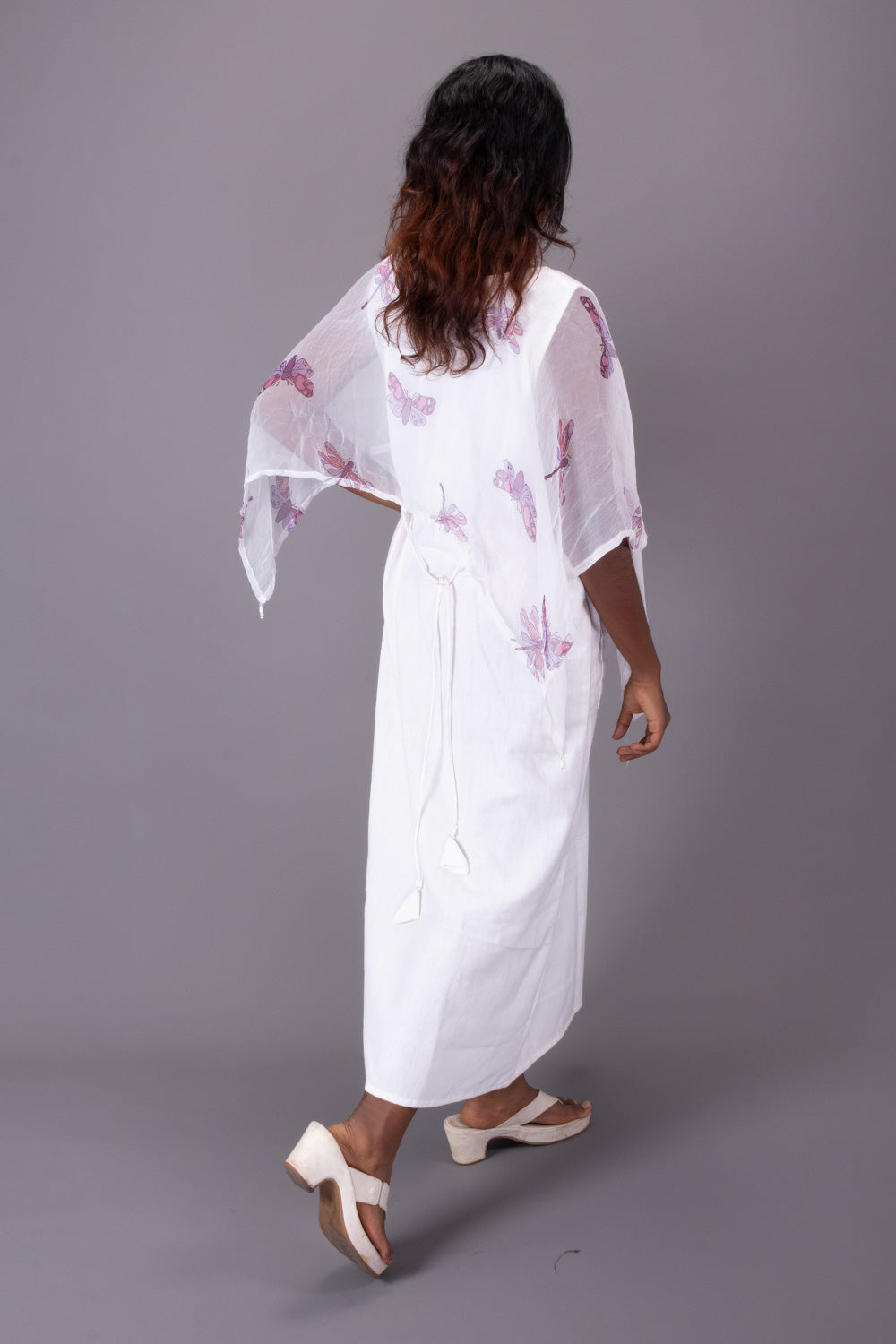 White Handcrafted Chiffon Dress 10071239