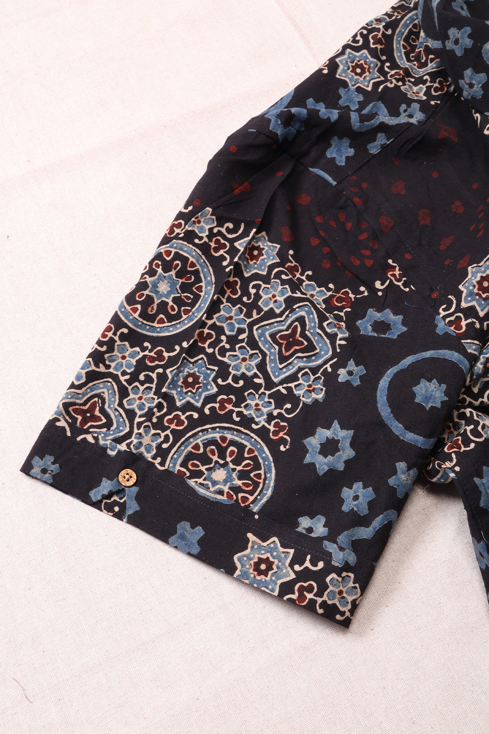 Black Half Sleeve Ajrakh Printed Cotton Mens Shirt 10072989