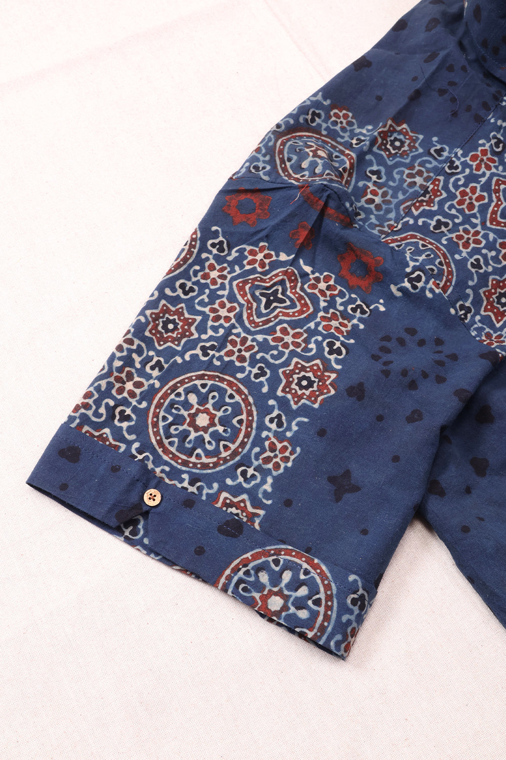 Blue Half Sleeve Ajrakh Printed Cotton Mens Shirt 10073050