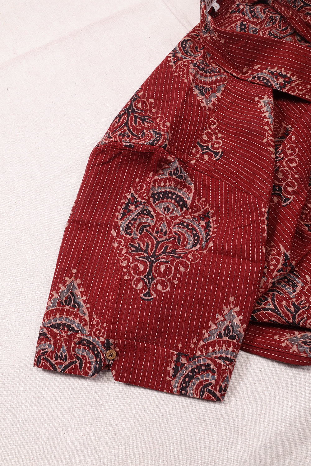 Red Half Sleeve Ajrakh Printed Cotton Mens Shirt 10073055