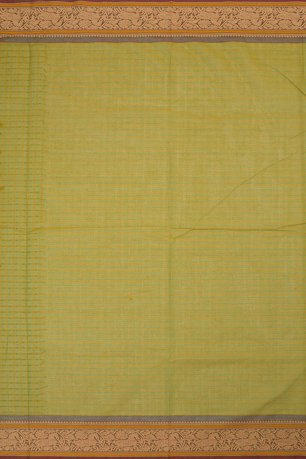 Yellowish Green Handwoven Kanchi Cotton Saree 10063471