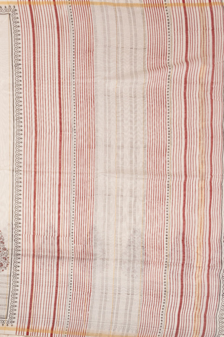 Cream Printed Chanderi Silk Cotton Saree