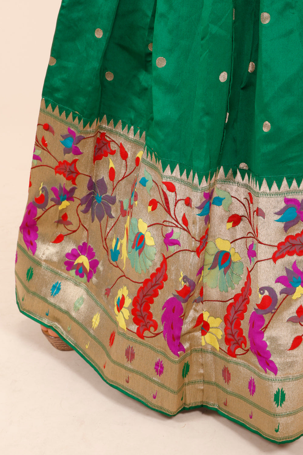 Green Handcrafted Paithani Lehenga - 10064745