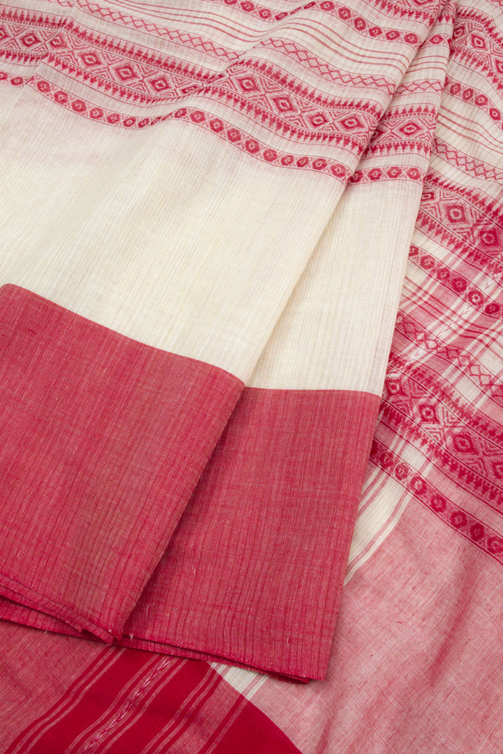 White Handloom Dhaniakhali Cotton Saree 10062590