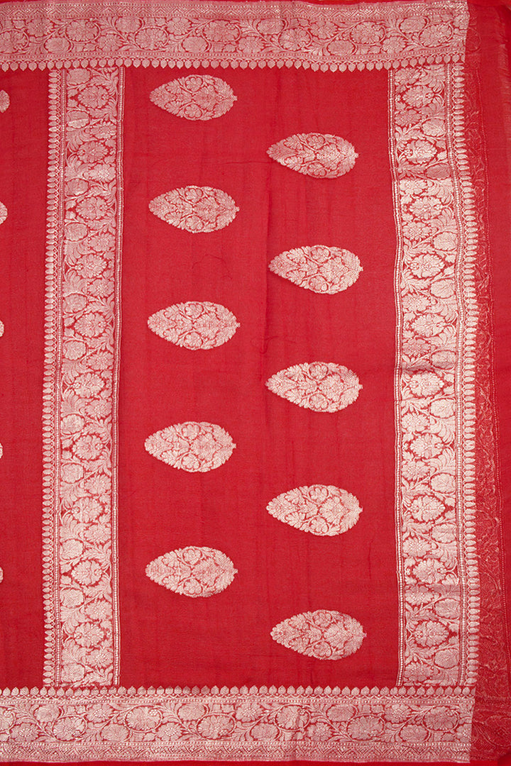 Venetian Red Handloom Khaddi Banarasi Chiffon Saree 10062979